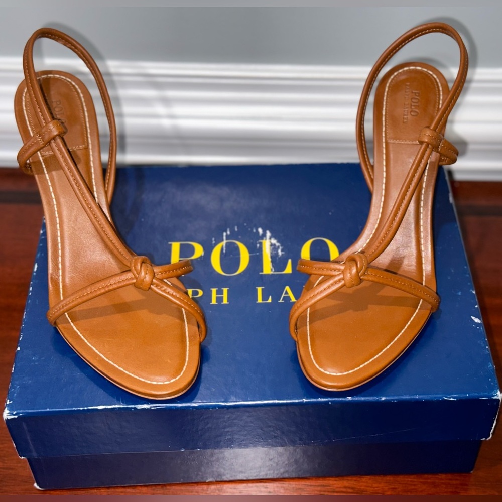 RALPH LAUREN POLO, BROWN, LEATHER, WOMEN’S DESIGNER HIGH-HEEL SANDALS  Size: 10B